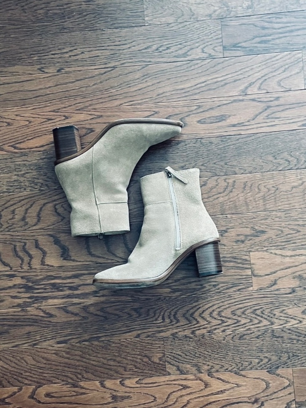 Patina Suede Ankle Booties in Taupe with Side Zip